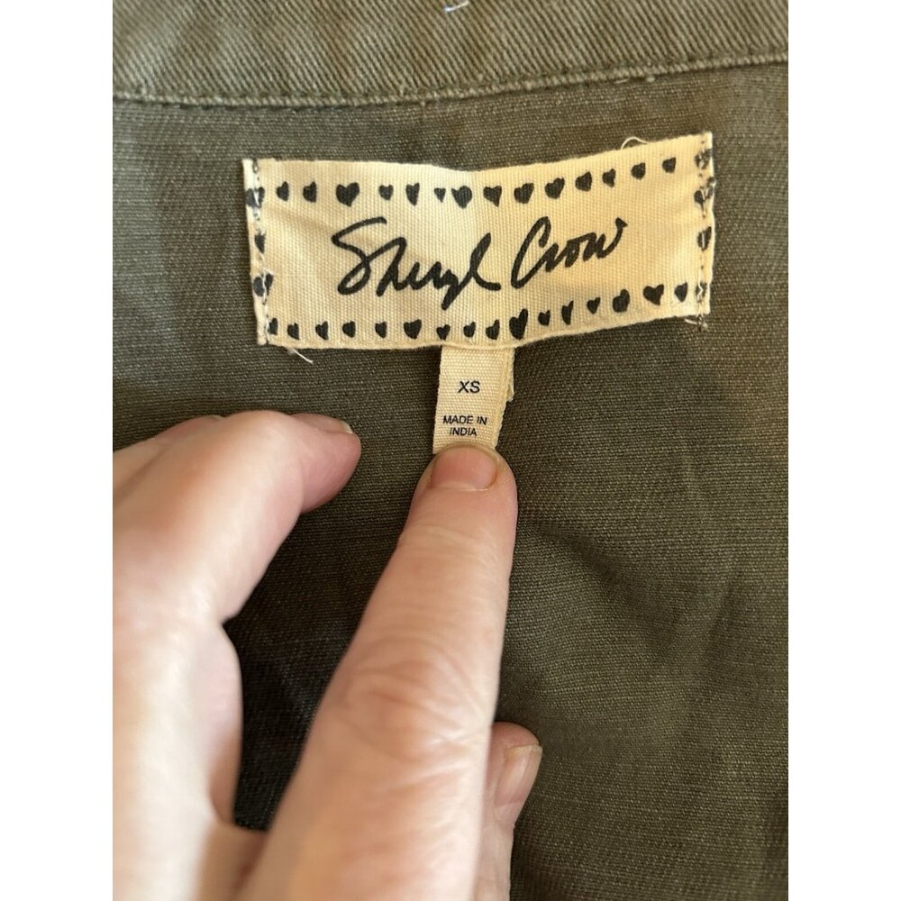 Vintage Sheryl Crowe Jacket Women XS Embroidered Floral Utility Boho Army Green - Picture 9 of 14